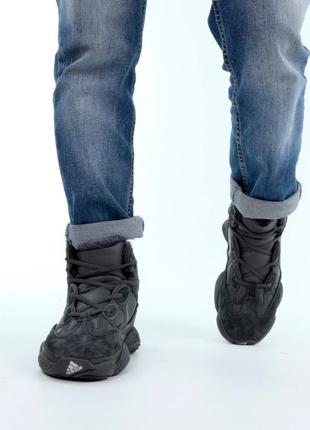 Зимові кросівки adidas yeezy 500 black high winter (хутро)9 фото