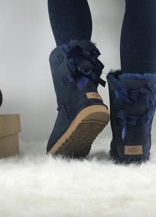 Уггі з стрічками, бантами original ugg bailey bow blue navy | уггі болю бов зимові жіночі сині4 фото