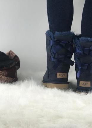 Уггі з стрічками, бантами original ugg bailey bow blue navy | уггі болю бов зимові жіночі сині3 фото