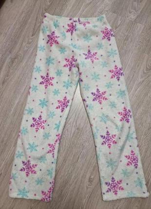 Теплые махровые плюшевые домашние штаны пижама девочке 9-11 л 134-140