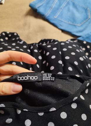 Boohoo платье большое батальное батал черное белое в горошек горох7 фото