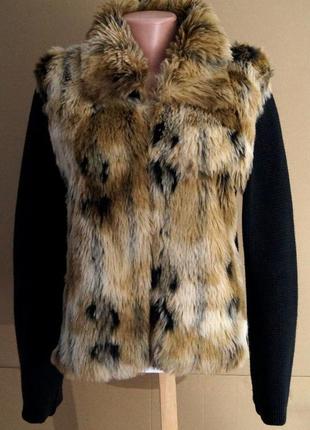 Кардиган с меховой полочкой и воротником.. теплющая толстовка.р 46-48