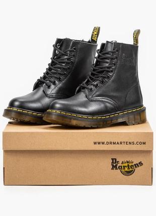 Женские высокие кожаные ботинки с мехом dr.martens classic black хутро