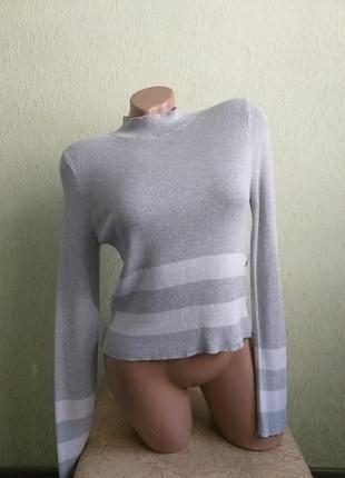 Гольф в рубчик. водолазка. свитер короткий. кроп топ. пуловер. серый, белый, двухцветный.2 фото