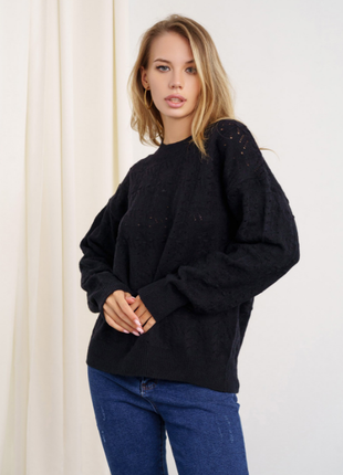 Свободный свитер джемпер ажурной вязки классика 3 цвета5 фото