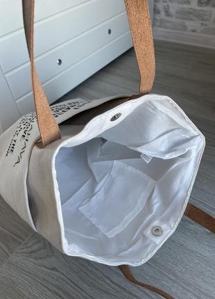 Вместительная сумка шоппер с кожными ручками6 фото