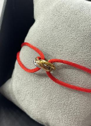 Браслет нитка в стилі cartier картьє trinity триніті червона з колечками4 фото