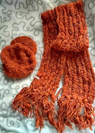 Набор кепка, берет и длинный шарф вязаные2 фото