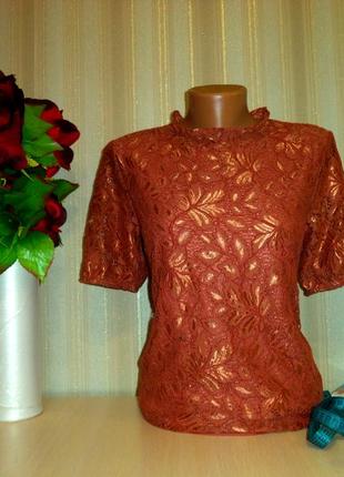 Гіпюрова блузка золотий теракот.
