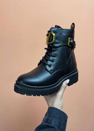 Жіночі ботинки зимні, черевики зимні жіночі ❄️valentino black boots no logo❄️ботинки женские зимние с мехом