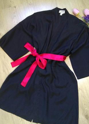 Віскозний халат кімоно з вишивкою на спині/чорний натуральний міді халат під пояс/унісекс5 фото