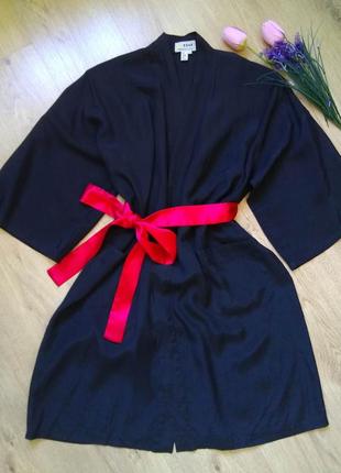 Віскозний халат кімоно з вишивкою на спині/чорний натуральний міді халат під пояс/унісекс7 фото