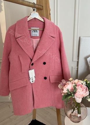 Пальто zara розовое шерстяное пальто5 фото