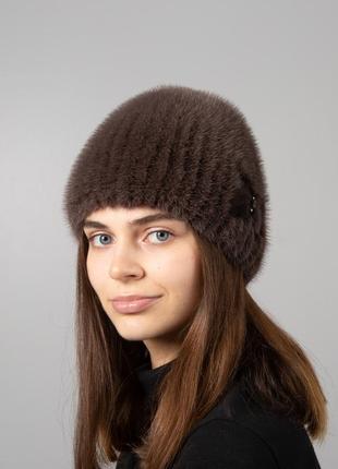Вязаная бини шапка из меха норки