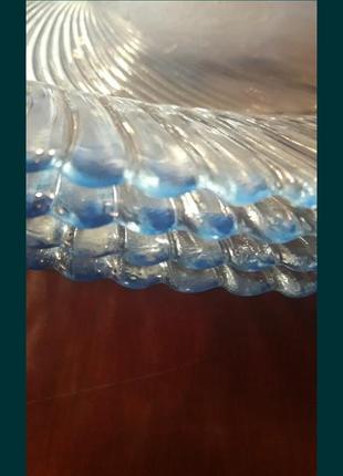 Тарелки ребристые стеклянные голубые обеденные прозрачные2 фото