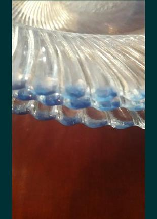 Тарелки ребристые стеклянные голубые обеденные прозрачные3 фото