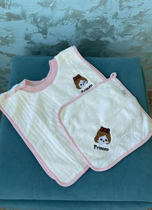 Детский комплект полотенце-манишка-слюнявчик + салфетка