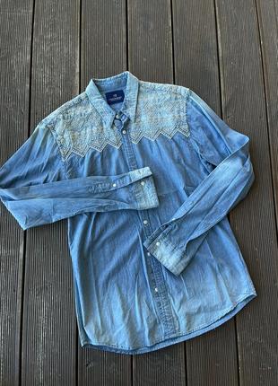 Рубашка scotch&soda синяя джинсовая с вышивкой