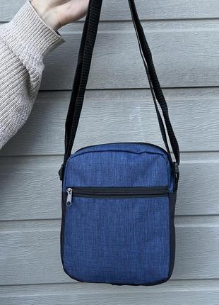 Чоловіча барсетка брендова фірмова сумка через плече месенджер чорний з синім2 фото