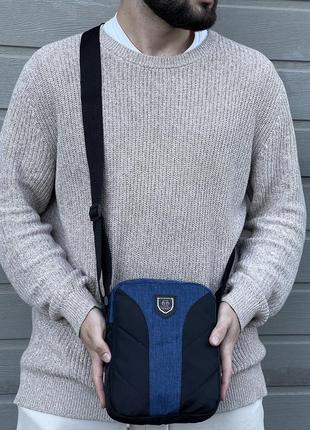 Чоловіча барсетка брендова фірмова сумка через плече месенджер чорний з синім5 фото
