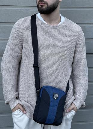 Чоловіча барсетка брендова фірмова сумка через плече месенджер чорний з синім8 фото