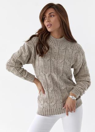 Бежевий вязаний светр з узором оверсайз светр шерстяний вязані светри з візерунком