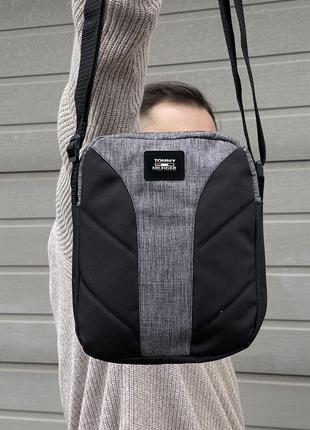 Чоловіча барсетка брендова фірмова сумка через плече месенджер чорний з сірим1 фото