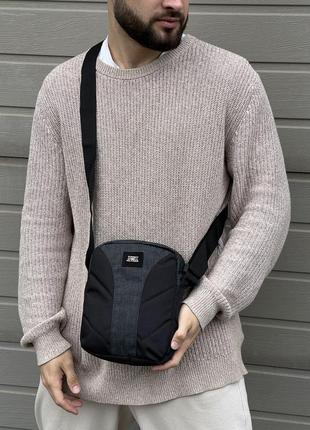 Чоловіча барсетка брендова фірмова сумка через плече месенджер чорний з сірим