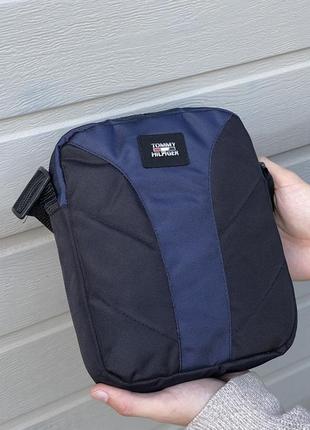Чоловіча барсетка брендова фірмова сумка через плече месенджер чорний з синім1 фото