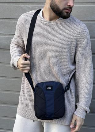 Чоловіча барсетка брендова фірмова сумка через плече месенджер чорний з синім7 фото