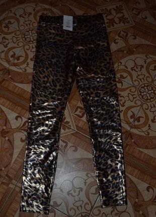 Шикарные лосины-брюки h&m! леопард с металлик блеском!2 фото