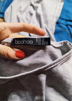 Boohoo серое платье миди по фигуре карандаш футляр с переплётом трикотажное с вырезом на ноге6 фото