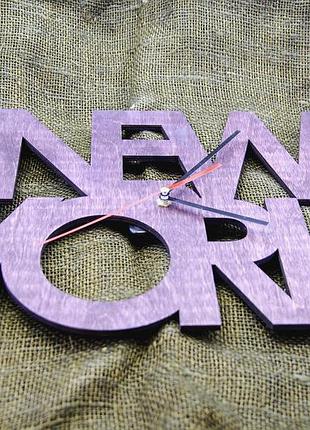 Годинник настінний із фанери "new york  words" будь-якого кольору