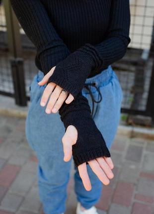 Шерстяні мітенки шерсть рукавички перчатки без пальцев
