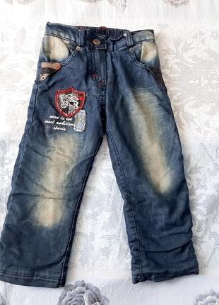 Теплые мягкие джинсы "на меху" начес махра "травка"для мальчика3 фото