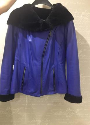Кожаная курточка глубоко синего цвета!!!1 фото