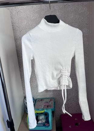 Стильный модный топ кофта гольфик в рубчик молочного цвета