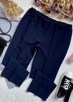 Классические прямые брюки с кантами и резинкой в поясе тёмно-синего цвета