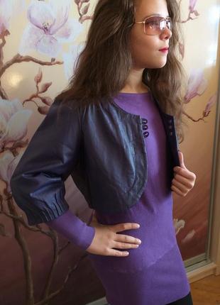 Фиолетовая натуральная кожаная куртка1 фото