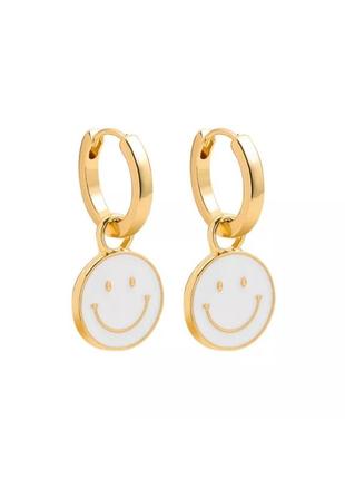 Серьги со смайлами золотые шарики трендовые серьги со смайлом белые серьги