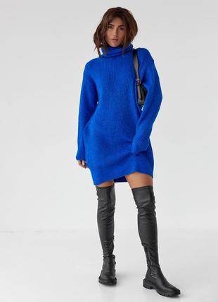 Жіночий подовжений светр - туніка, в'язана сукня | женский удлинённый свитер -туника, вязаное платье3 фото