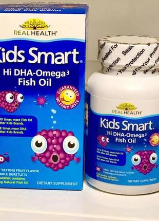 Kids smart омега 3 с высоким содержанием дгк, фруктовый вкус, 30 рыбок1 фото