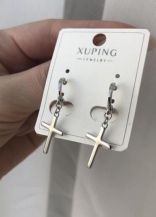 Серьги крестики под серебро, из медзолота, трендовые