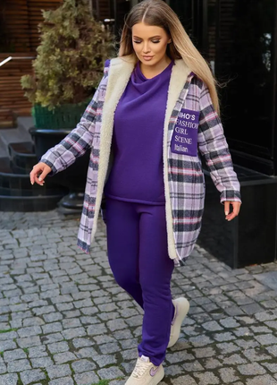 Костюм батал кашемировая куртка - рубашкка свитшот штаны 3 цвета 5207 /сдвгв