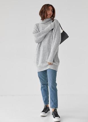 Жіночий подовжений светр - туніка, в'язана сукня | женский удлинённый свитер -туника, вязаное платье4 фото