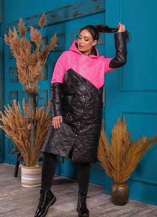 Жіноче зимове пальто зі стьобаної плащової тканини на синтепоні великі розміри4 фото