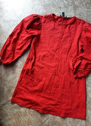 Сукня платье завязки фонарики объемные рукава красное коттон трикотаж червона 19 46 14 50 бавовна трапеция беременным стильно