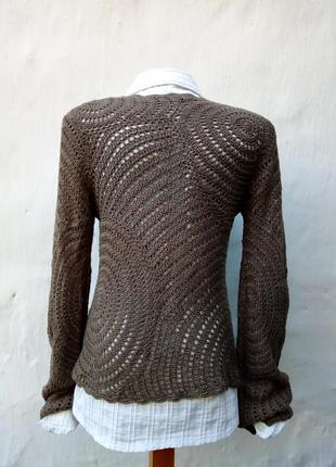 Стильный вязаный ажурный пуловер сетка,понизу волнами,кэжуал,свитер.5 фото