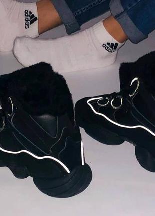 Мужские высокие кроссовки с мехом adidas yeezy 500 mid winter dark\grey#адидас7 фото