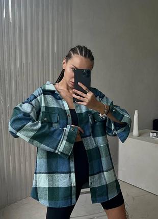 Кашемировое тёплая рубашка в клетку, коричневого и зелёного цвета, в размере 42-46